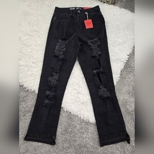 Mossimo Size 27 Black High Rise Mom Jeans. Tapered Leg. Comfort Stretch. New.